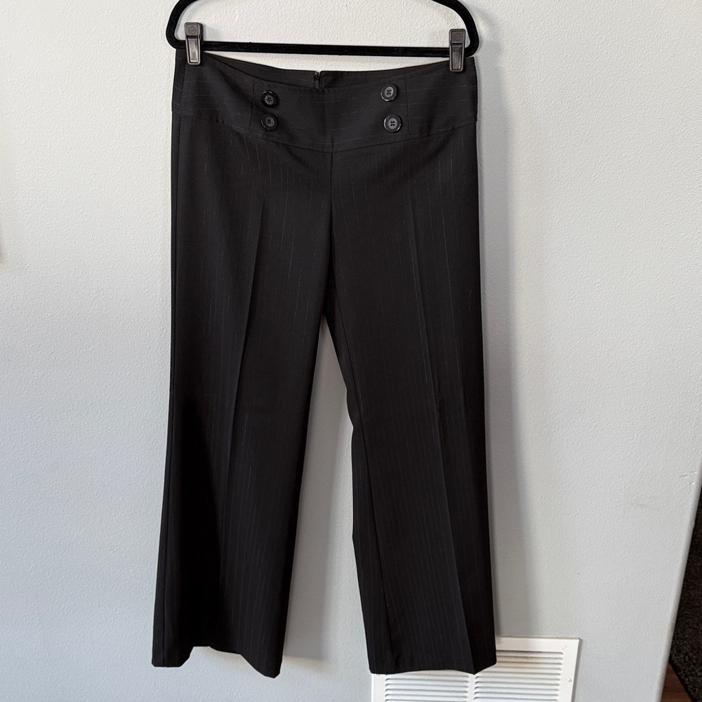Star City Black Pinstripe Wide-Leg Dress Pants with Back Zipper